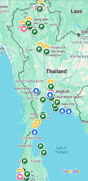 نقشه مکان های دیدنی تایلند